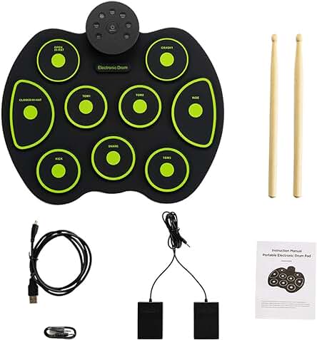 Batería electrónica plegable y portátil con almohadillas y pedales, regalo ideal para cumpleaños y Navidad