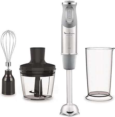 Batidora de Mano Moulinex QuickChef DD655D: Potencia de 1000W, 10 Velocidades Turbo y Accesorios Incluidos.