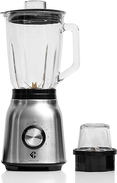 Batidora de Vaso Family Care, potente motor de 1250W, 6 cuchillas de titanio y jarra de vidrio.