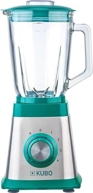 Batidora de Vaso Kubo con Jarra de Cristal y 4 velocidades, 1000W, 1.5L, 6 Cuchillas en Acero Inoxidable