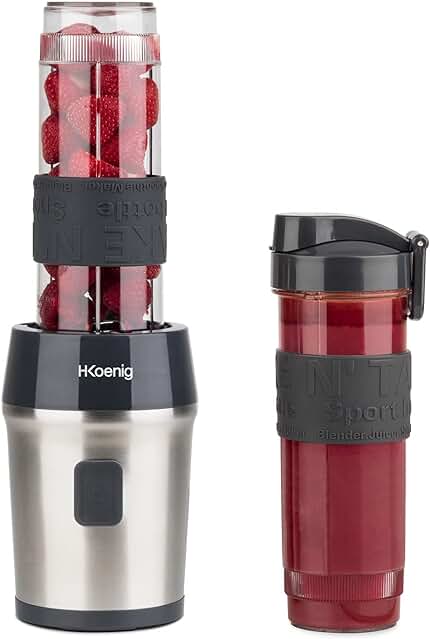 Batidora de Vaso Portátil H.Koenig SMOO9: Licuadora Mini para Batidos y Smoothies, 570 mL, 300W