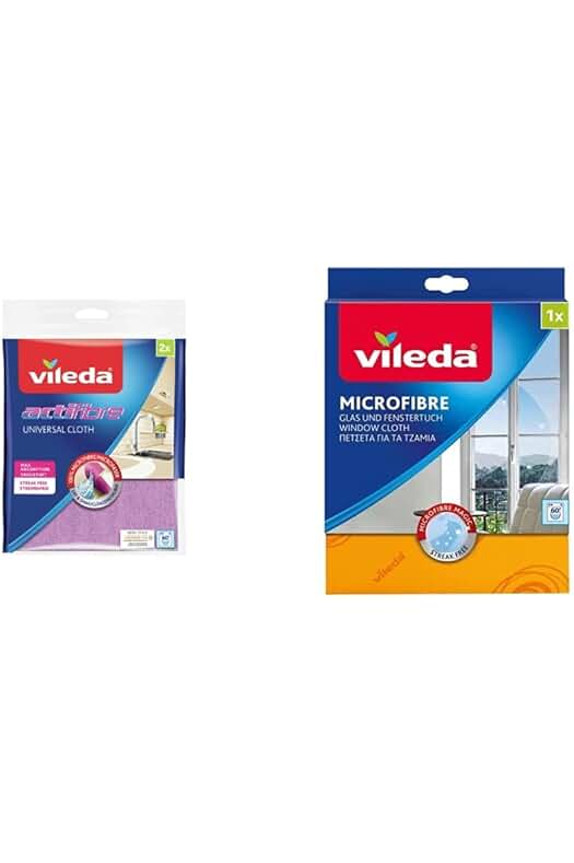 Bayetas de microfibras Vileda - Pack de 2 unidades en colores azul y lila, tamaño 27x32cm.