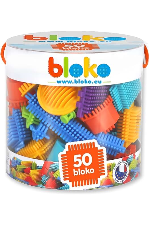 BIOKO - Tubo de 50 bloques de construcción - Juguete educativo para niños de 1 año en adelante