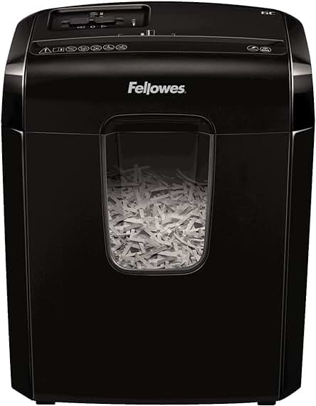 Black Fellowes 6-Sheet Cross Cut Paper Shredder for Home Use, P4 Security Level
