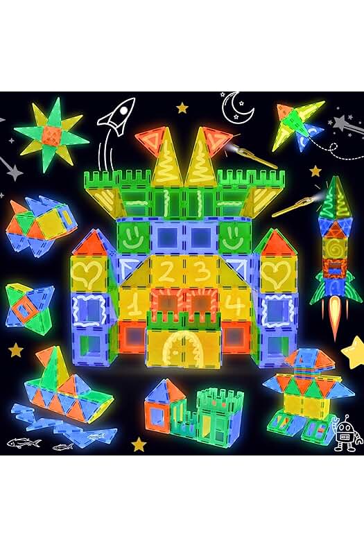 Bloques de Construcción Magnéticos Luminosos, Set de 62 Piezas + 2 Bolígrafos UV