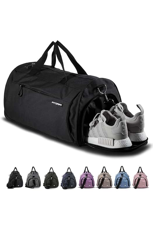 Bolsa de deporte para gimnasio con compartimento para zapatos y compartimento húmedo (negro, pequeña)