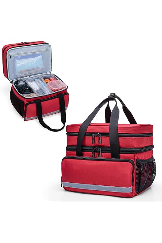 Bolsa de Primeros Auxilios para Emergencias Médicas con Cremallera Bloqueable, Rojo (Patente Pendiente)