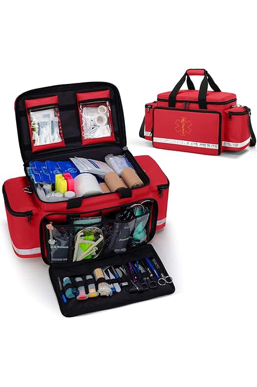 Bolsa de Primeros Auxilios Roja con Divisores Interiores y Fondo Antideslizante - Ideal para EMT, EMS