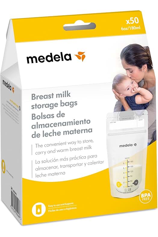 Bolsas para almacenar leche materna de Medela, pack de 50 unidades, sin BPA y de fácil congelación.