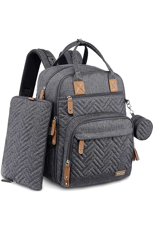 Bolso Cambiador Bebés: Mochila Práctica para Pañales con Estuche para Chupetes, Gris Oscuro.