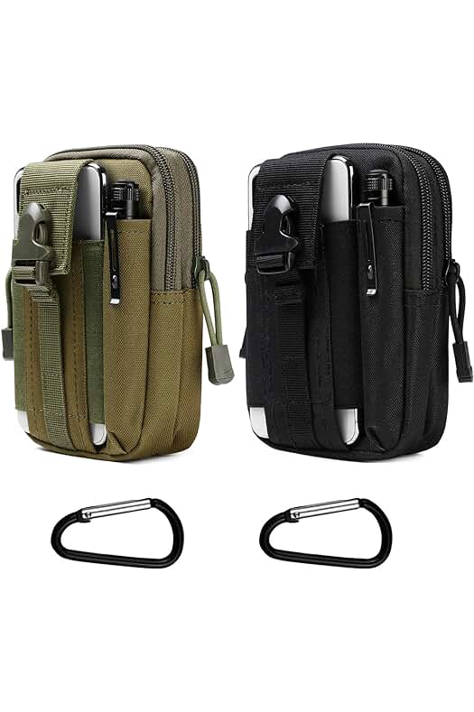 Bolso Cinturón Táctico de Nylon 1000D para Deportes al Aire Libre - Pack de 2 con Mosquetón