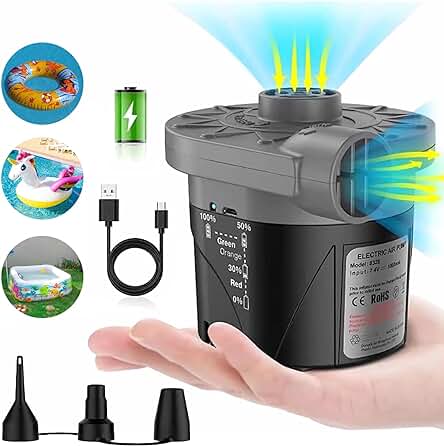 Bomba de Aire Portátil Recargable: Rápido Inflado/Desinflado para Colchones, Piscinas Inflables y Camping.