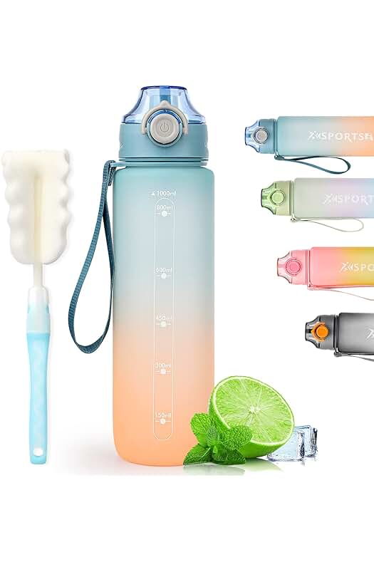 Botella de agua deportiva HASAGEI de 1 L con tapa a prueba de fugas y libre de BPA.