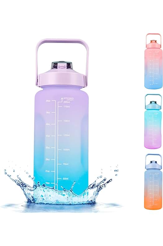 Botella deportiva de 2 litros sin BPA con marca de tiempo y diseño motivador