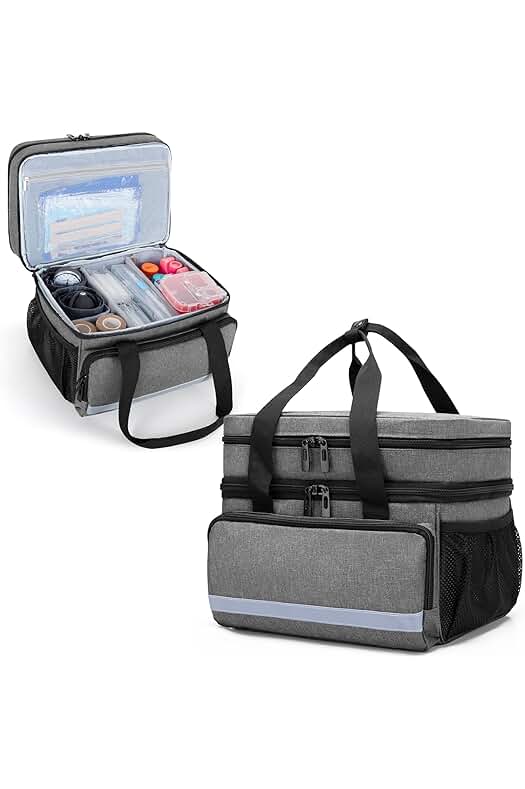 Botiquín de primeros auxilios CURMIO con doble bolsa y cremallera bloqueable, gris (diseño patentado)
