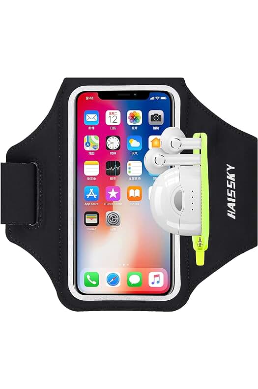 Brazalete Deportivo Ajustable para Correr con Bolsa de Auriculares (Negro)
