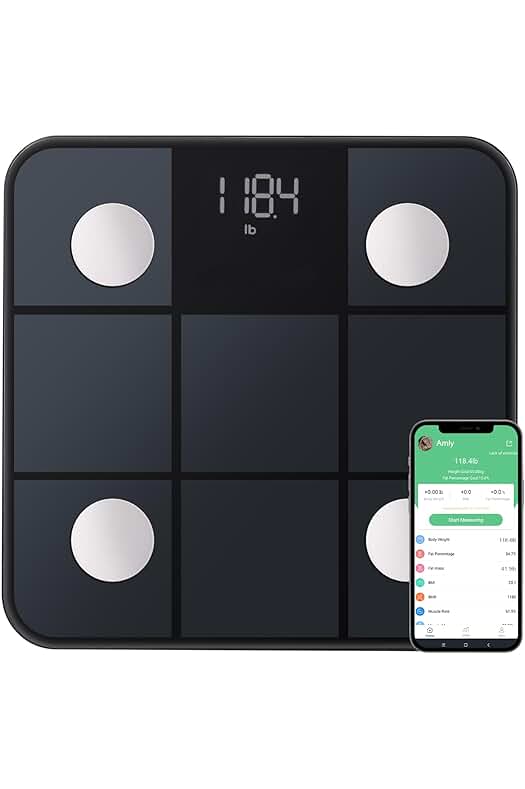 Báscula digital inteligente con conexión Bluetooth para seguimiento de composición corporal en iOS y Android