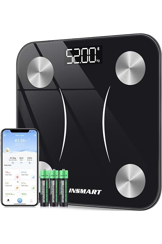 Báscula Inteligente con App para Control de Composición Corporal y Peso, 180kg Negro