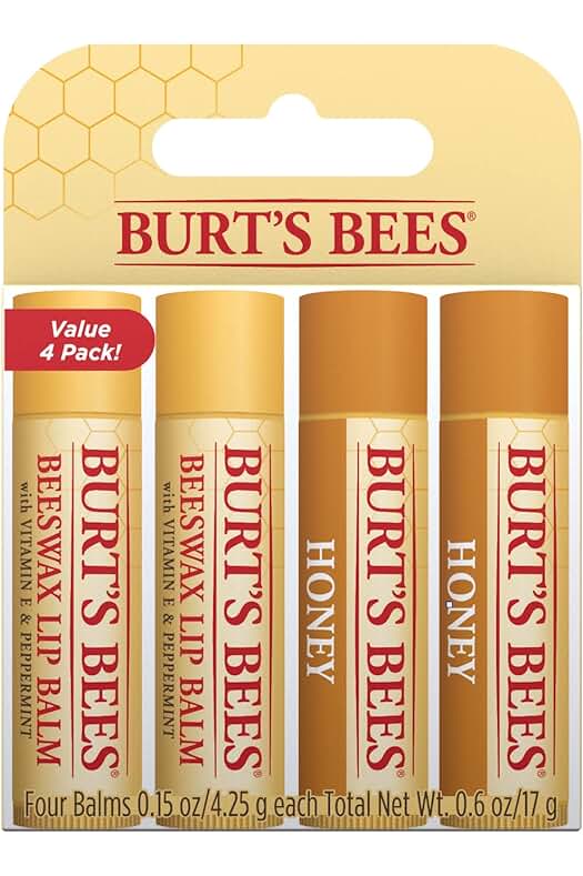 Burts Bees Bálsamo Labial de Cera de Abejas y Miel - Pack Económico Hidratante 4x4.25g.