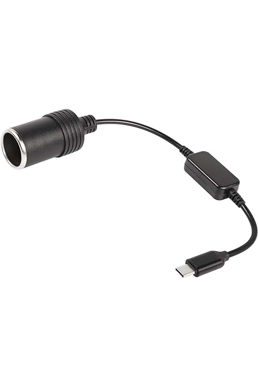 Cable de alimentación USB C para coche con encendedor de cigarrillos y compatibilidad con dispositivos.