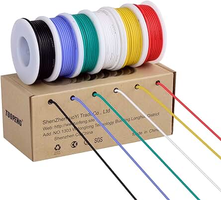 Cable eléctrico de calibre 18 AWG resistente a altas temperaturas (6 bobinas, 4 colores).