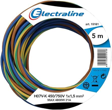Cable eléctrico H07V-K de 1.5mm, 5m, multicolor - Electraline 25138