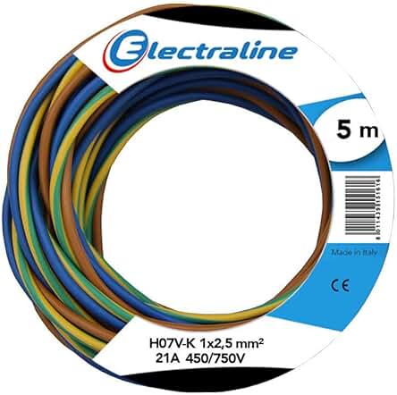 Cable eléctrico H07V-K de alta calidad, sección 1x2.5 mm, 5m, multicolor - Electraline 25148