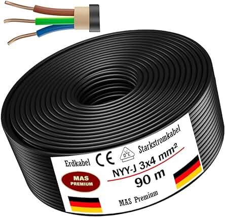 Cable subterráneo resistente para instalación en el suelo, 90 metros, NYY-J 3 x 4 mm².