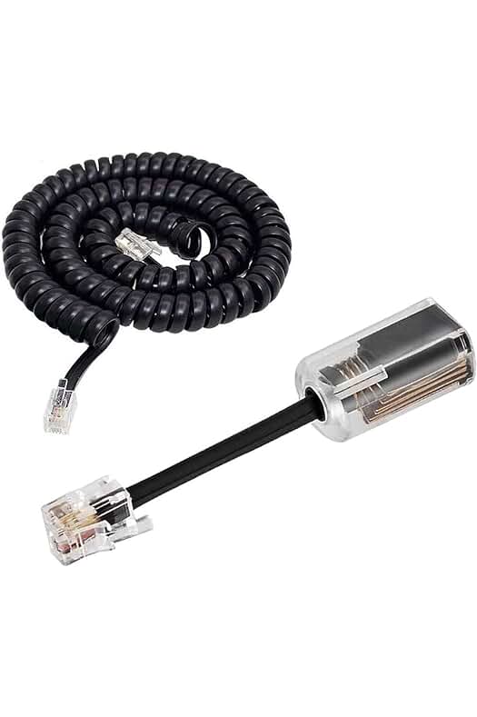 Cable telefónico negro de alta calidad para teléfono fijo - 10 pies desenrollado