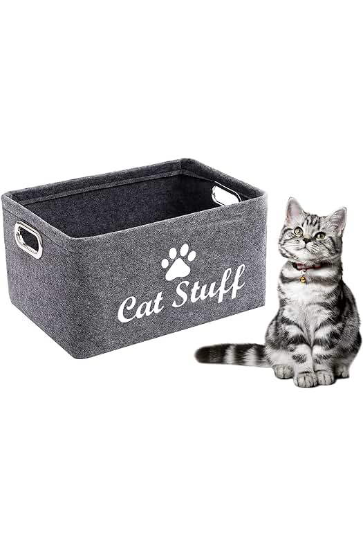 Caja de almacenamiento de fieltro para juguetes de gatos con asas - Gris