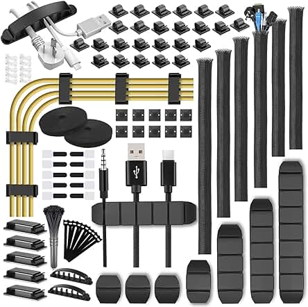 Caja de Almacenamiento para Cables: Organizador Negro con fundas, retenedores y correas.