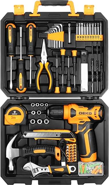 Caja de Herramientas Profesional de Bricolaje con Destornillador Eléctrico y 126 Piezas, Amarillo