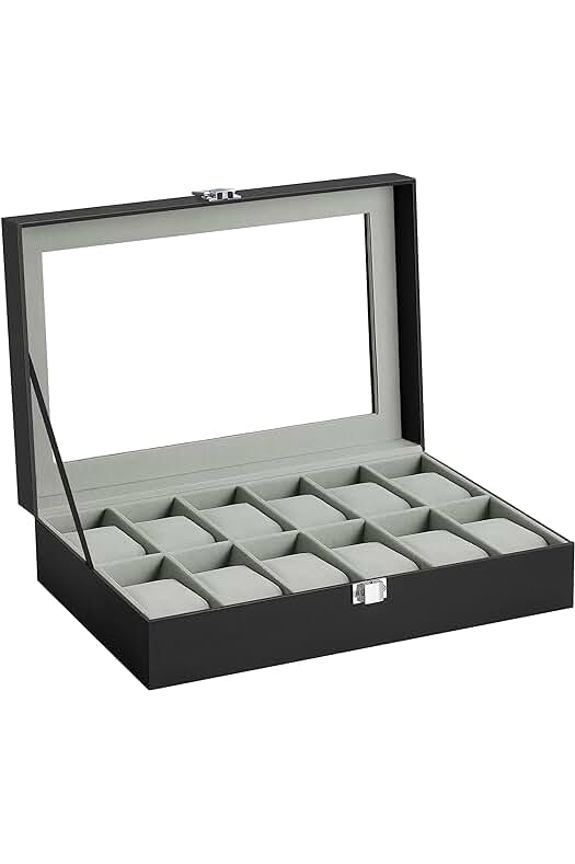 Caja de Relojes SONGMICS: Organizador de Relojes con 12 Compartimentos y Tapa de Cristal