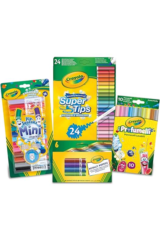 Caja de rotuladores perfumados y lavables para niños, ideal para actividades creativas en casa y escuela.