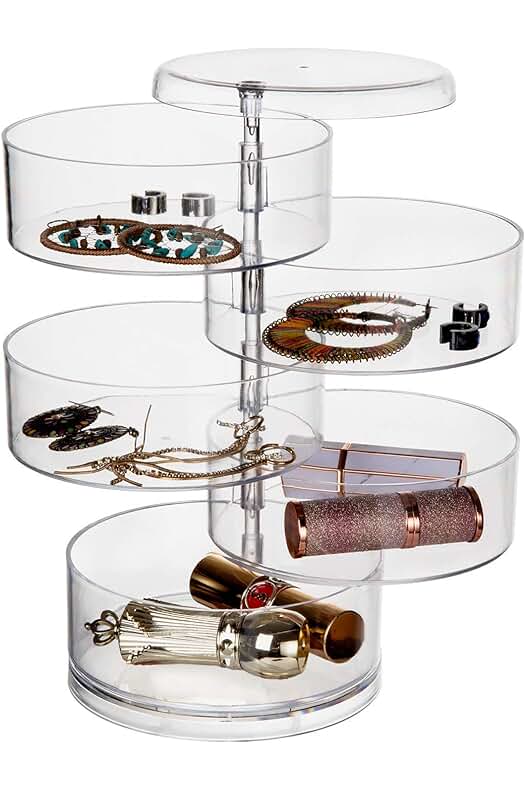 Caja Joyero Giratoria 360° con Tapa para Organizar Anillos, Pendientes, Pulseras y Collares (Transparente)