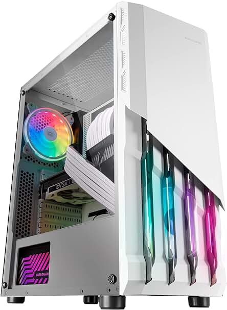 Caja PC Gaming Mars Gaming MC-X2 Blanco con iluminación FRGB y ventana lateral completa.