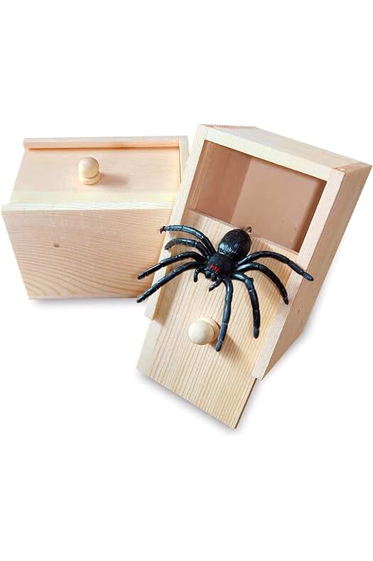 Caja Sorpresa de Halloween con Broma de Araña - Regalo Divertido 100% de Madera y Hecho a Mano.