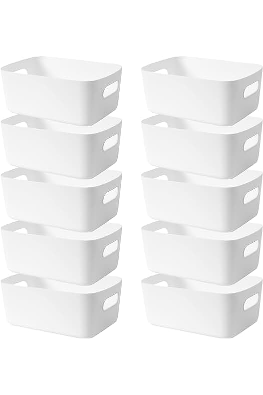 Cajas organizadoras de plástico: Conjunto de 10 cestas de almacenaje decorativas para la cocina, oficina o baño.
