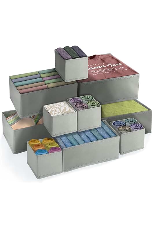 Cajas Organizadoras para Ropa en Cajones - Conjunto de 10 Piezas, Gris.