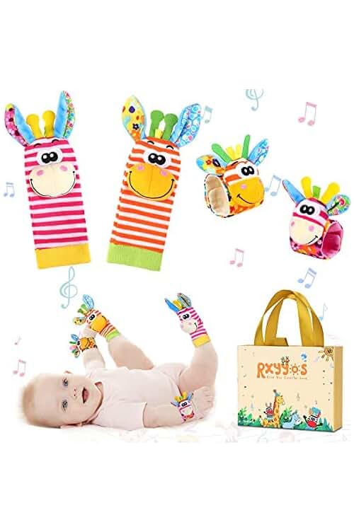 Calcetines de bebé con sonajero, juguetes de desarrollo para pies y muñecas.