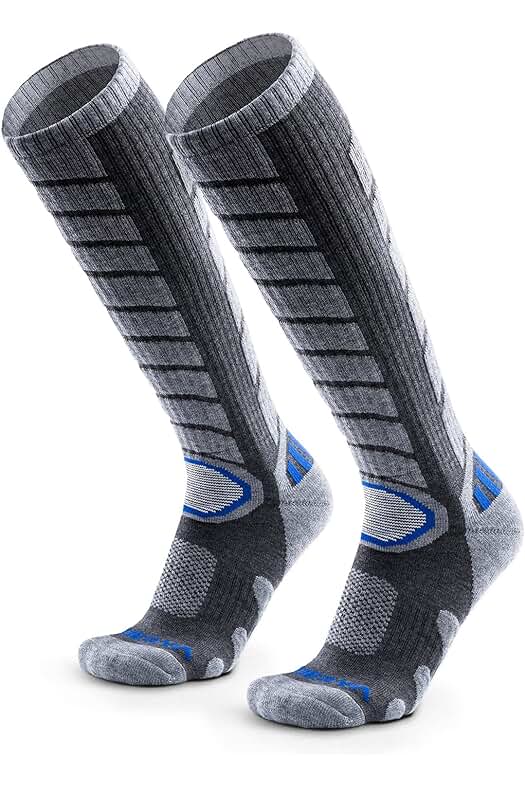 Calcetines de esquí de lana merina acolchados hasta la rodilla para deportes de invierno al aire libre.