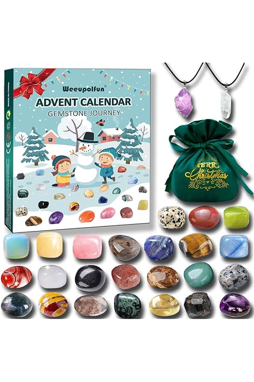 Calendario de Adviento 2023: Colección de Cristales, Piedras Preciosas y Rocas Naturales con Regalos Navideños