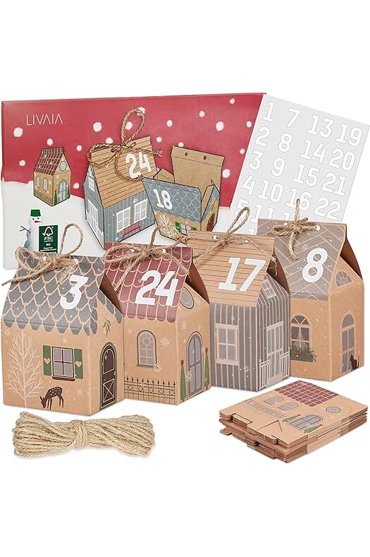 Calendario de Adviento LIVAIA: Kit DIY con cajitas, pegatinas y sorpresas navideñas