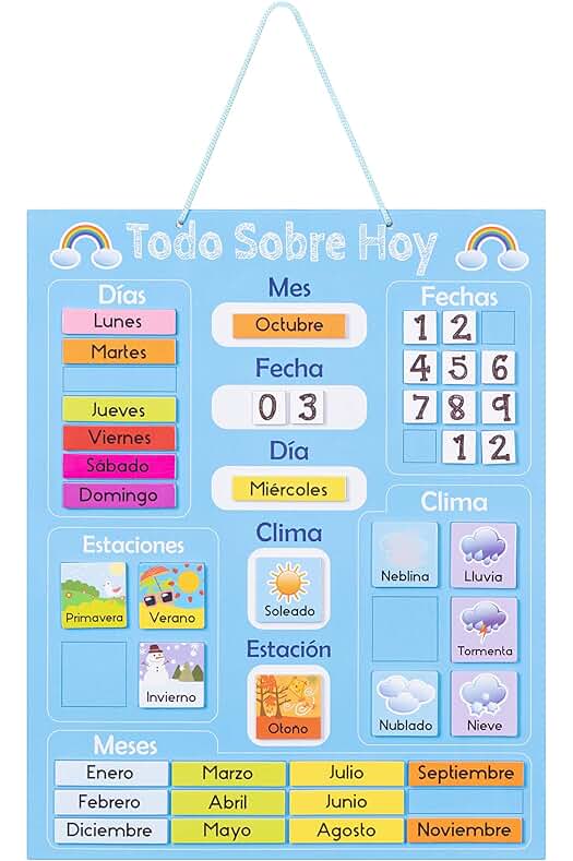Calendario educativo Montessori en español con imanes - Aprende días, meses y estaciones