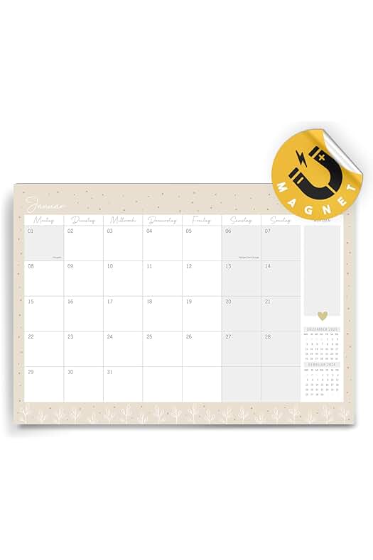 Calendario magnético 2024 I Planificador versátil de pared I Organiza tu mes con estilo.