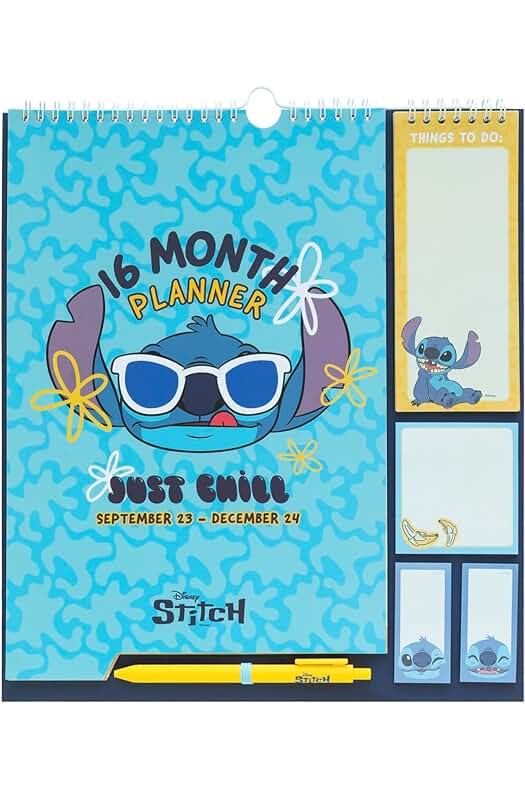 Calendario mensual Disney Stitch 2023-2024 con notas adhesivas, bolígrafo y pegatinas - ¡Organiza tu año con estilo!