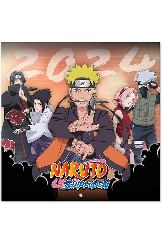 Calendario Naruto 2024 - Planificador mensual con ilustraciones de Naruto - 30x30 cm.