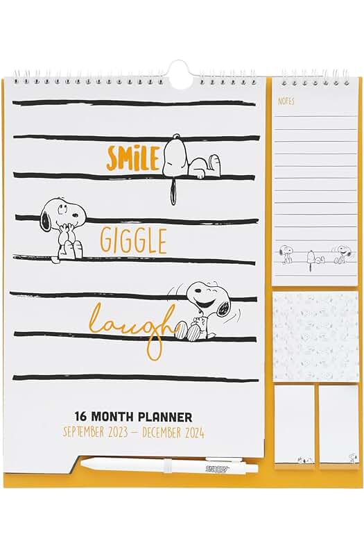 Calendario Snoopy 2023: Planificador mensual con notas adhesivas, bolígrafo y pegatinas para pared.