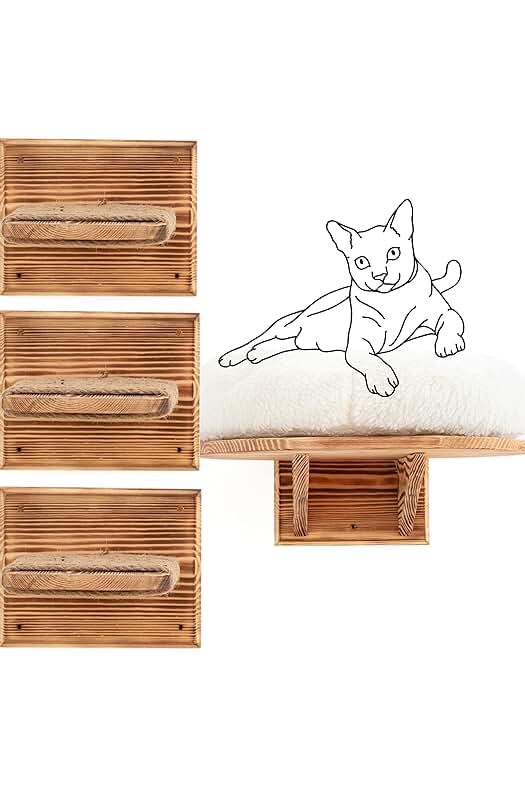 Cama de Pared para Gatos con Estantes y Cojín Extra Suave en Madera Maciza.