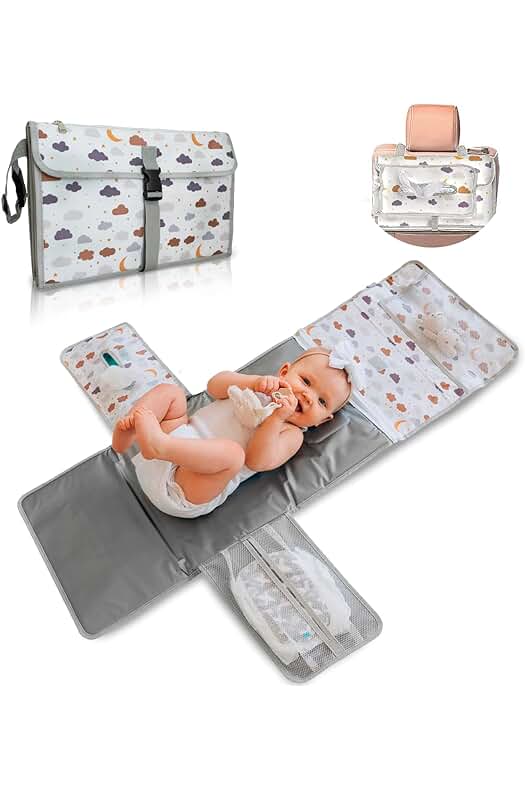 Cambiador de pañales portátil extra grande con bolsillos desmontables y resistente al agua.